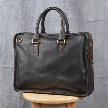 

Men Crazy Horse Leather Business Briefcase Genuine Leather Laptop Document Case Vintage Messenger Bag Tote Portfolio