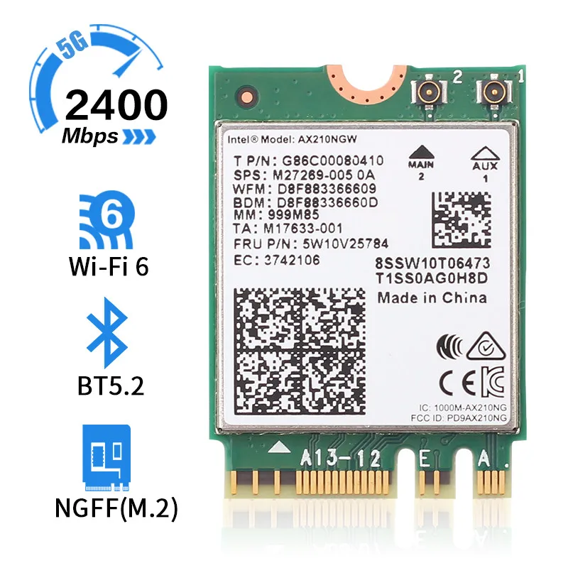 Placa de Rede Adaptador para Portátil sem Fio 2400mbps Wifi Intel - ac 2.4ghz 5ghz M.2 Bluetooth 5.1 9260 Ax210 6 Ax200 802.11ax - Imagem 2