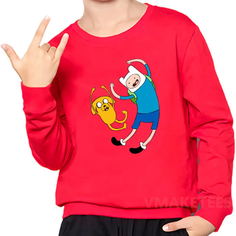 Детские толстовки с изображением Финна из Adventure Time and Jake с мультяшным принтом толстовка для мальчиков и девочек детские осенние Топы, забавная одежда для малышей KYT5200 - Цвет: 5200H-Red