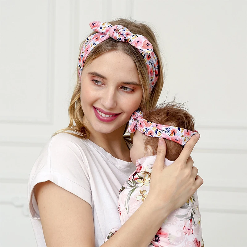2PCS Mom And Child Headband Sets Printed Leopard Print Knotted Headband Polyester Cotton Soft Hair Accessories Gift hair bands hair accessories hair headband accessories baby headband set