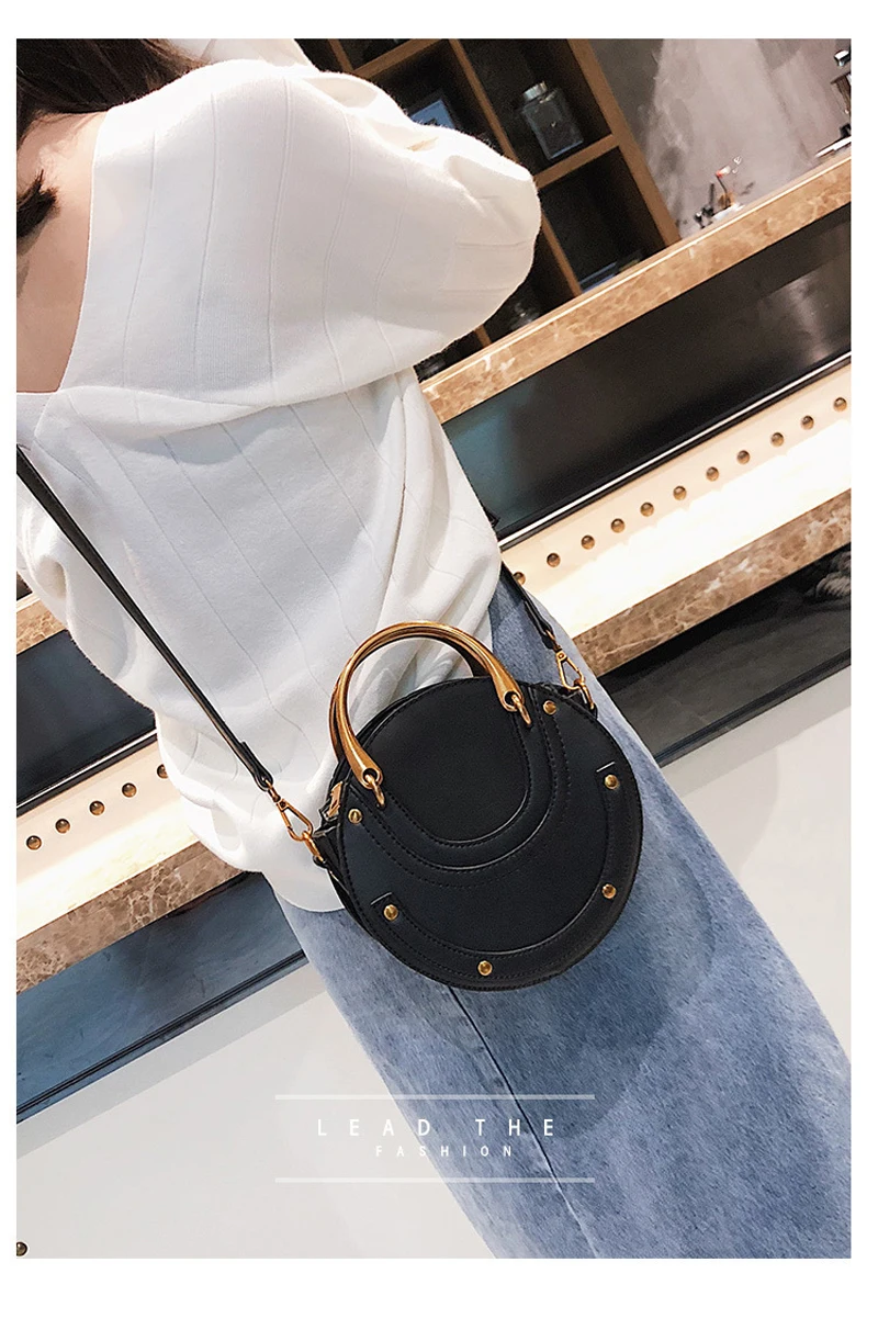 Женская сумка через плечо новая круглая металлическая ручка сумка на одно плечо маленькая круглая сумка роскошная дизайнерская французская сумка