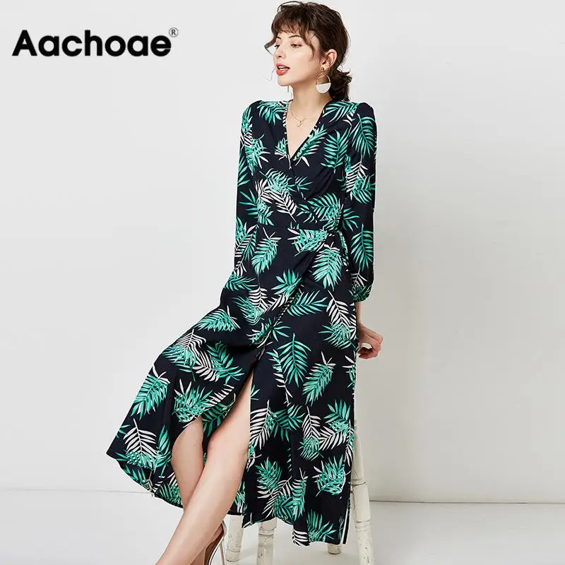 Aachoae Women V Neck Sexy Split Elegant Dress 2020 Vintage Floral Print Boho Long Dress Casual Lantern Sleeve Lady Midi Dresses Aachoae Women V Neck Sexy Split Elegant Dress 2020 Vintage Floral Print Boho Long Dress Casual Lantern Sleeve Lady Midi Dresses