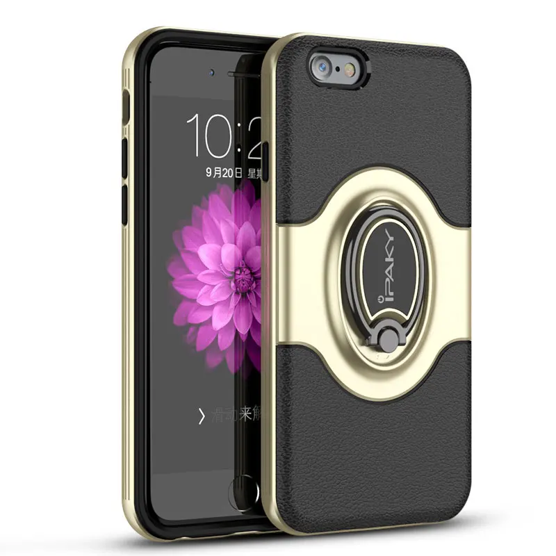 Гибридный Силиконовый Чехол IPAKY для Iphone 7, 8, 6 plus, 6 S, Жесткий ПК с вращающимся на 360 магнитным кольцом, держатель для Iphone 6S, 7, 8 Plus, X, чехол s - Цвет: Golden