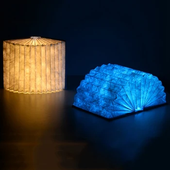 

USB Rechargeable Nightlight Warm White LED Wooden/Leather Foldable Mini Book Shape Light Desk Night Lamp for Living Room Decor