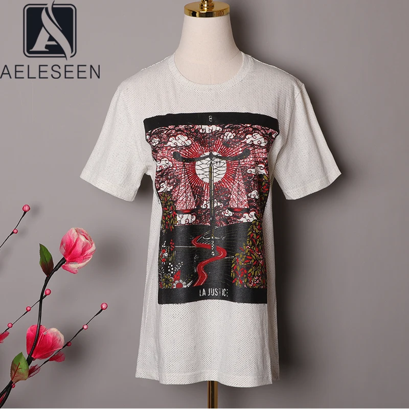 Красный AELESEEN, подиумная мода, хлопок, футболка, весна-лето, Женская высококачественная повседневная мягкая футболка в горошек, Топ - Цвет: Красный