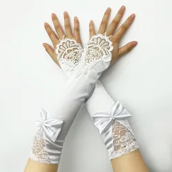 13.7 Inches Length Long Lace Gloves Fingerless for Wedding Elbow Elegant Marriage Accessories for Bridal Party White/Black/Red