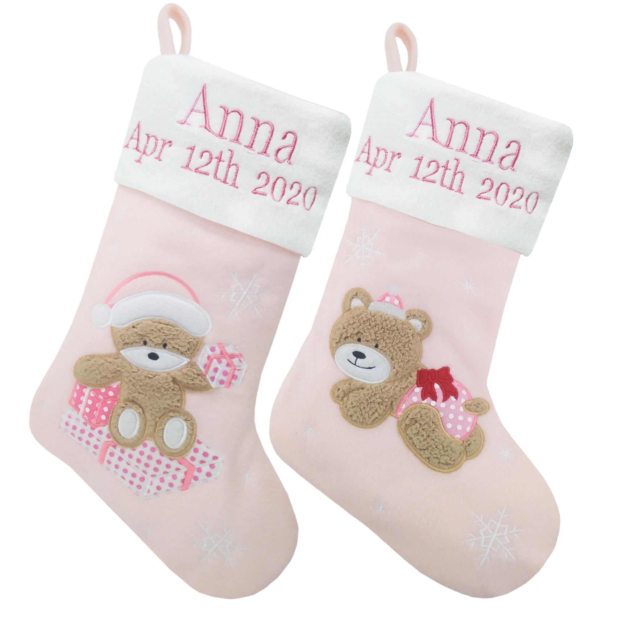 Personalized Customization Christmas Stocking Embroidered Name and Birthday With Baby Bear,Special for Baby's First Christmas - AliExpress