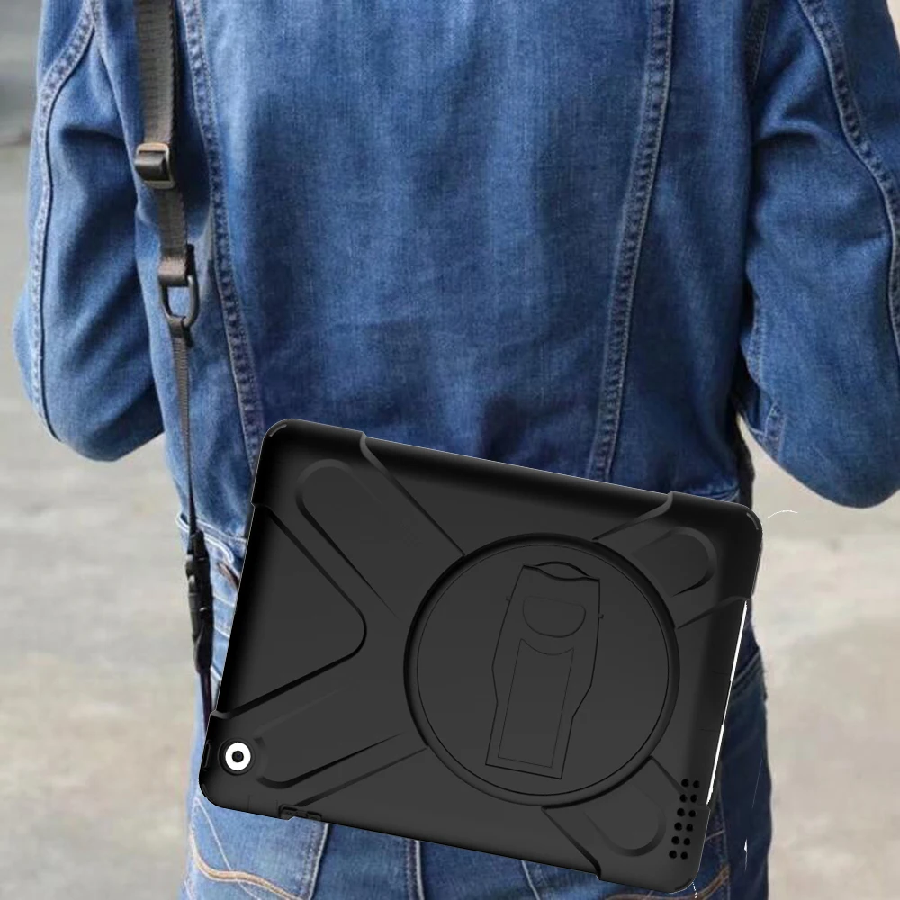 Case For iPad 2 3 4 iPad 3 iPad 4 9.7 inch Tablet, Safe Shockproof Heavy Duty Armor 360 Rotating Kickstand+Shoulder Strap