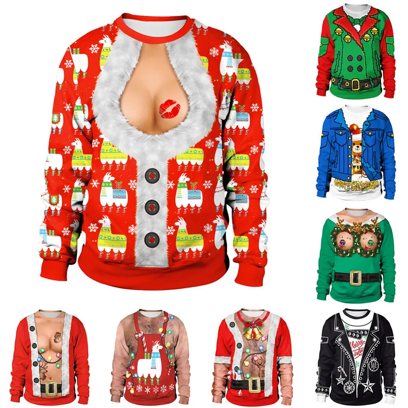 Осенне-зимняя одежда Новинка некрасивый Рождественский свитер для подарка Санта эльф Забавный рождественский джемпер пуловер женские мужские майки и свитера Топы