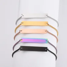 Серебряный/золотой/розовое золото/черный браслет из нержавеющей стали для гравировки 6*35 мм прямоугольная бирка зеркальная полировка 10 шт