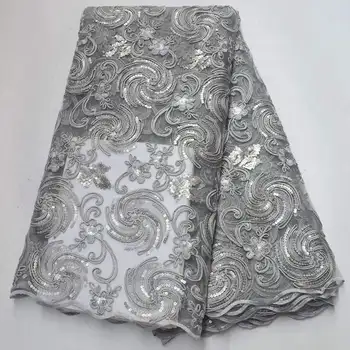 

African Lace Fabric 2020 Embroidered Nigerian Laces Fabric Bridal High Quality double Color Sequin Lace Fabric For Women FD5FGF