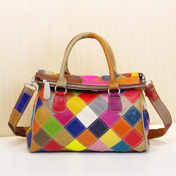 

Leather Bag Fashion And Personality Trendy Bag Black And White Plaid Mixed Colors Hand Shoulder WOMEN'S Bag Multi-color