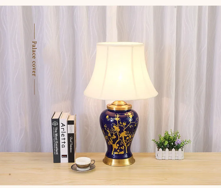 palace lampshade Американский Стиль ручная роспись цветы Керамика настольная лампа для спальни ночники гостиная прихожая изучьте стол ночник для чтения TD051 - Цвет абажура: palace lampshade