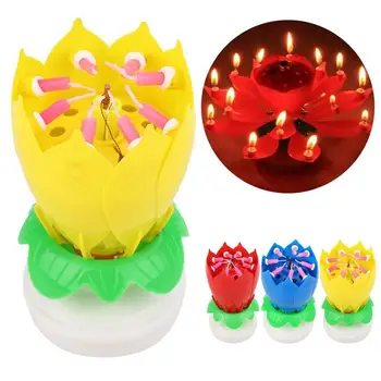 

Flowers Candle Lamp Musical Candles Dual Layers Rotating Lights Red/Yellow/Blue