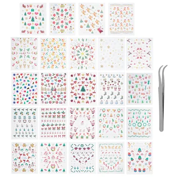 

24 Sheets Decals Winter Xmas Festival Christmas Snowman DIY Nail Sticker Fingernail Decoration Manicure Sticker Nail Decals for