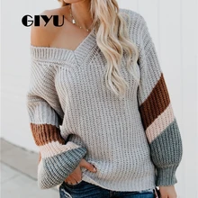 *#Best Price GIYU Sexy Striped Patchwork Sweater Autumn Winter Drop Shoulder Jumpers Casual Long Sleeve Loose Pullover sueter mujer invierno *#Best Price GIYU Sexy Striped Patchwork Sweater Autumn Winter Drop Shoulder Jumpers Casual Long Sleeve Loose Pullover sueter mujer invierno