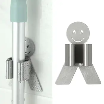 

Strong And Seamless Wall-mounted Mop Rack Broom Rack Storage Rack Kitchenware Rack Clip Seamless Smiling Face Mop Hook