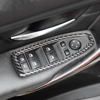 

Carbon Fiber Car Styling Door Armrest Panel Window Glass Button Frame Cover Trim 4pcs For BMW 3 series F30 Interior Stickers