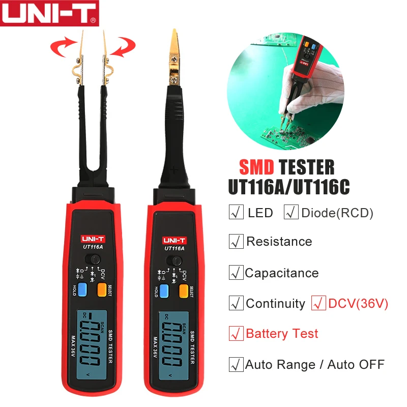 Skup UNI T SMD multimetr UT116A UT116C Auto zakres dioda pojemności rezystancji (RCD) LED Zener DCV ciągłość tester baterii miernik