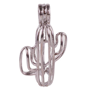 

5pcs Dull Silver copper cactus plant can be opened Beads Pearl Cage Pendant Locket Fairytale Party Essential Oil Diffuser