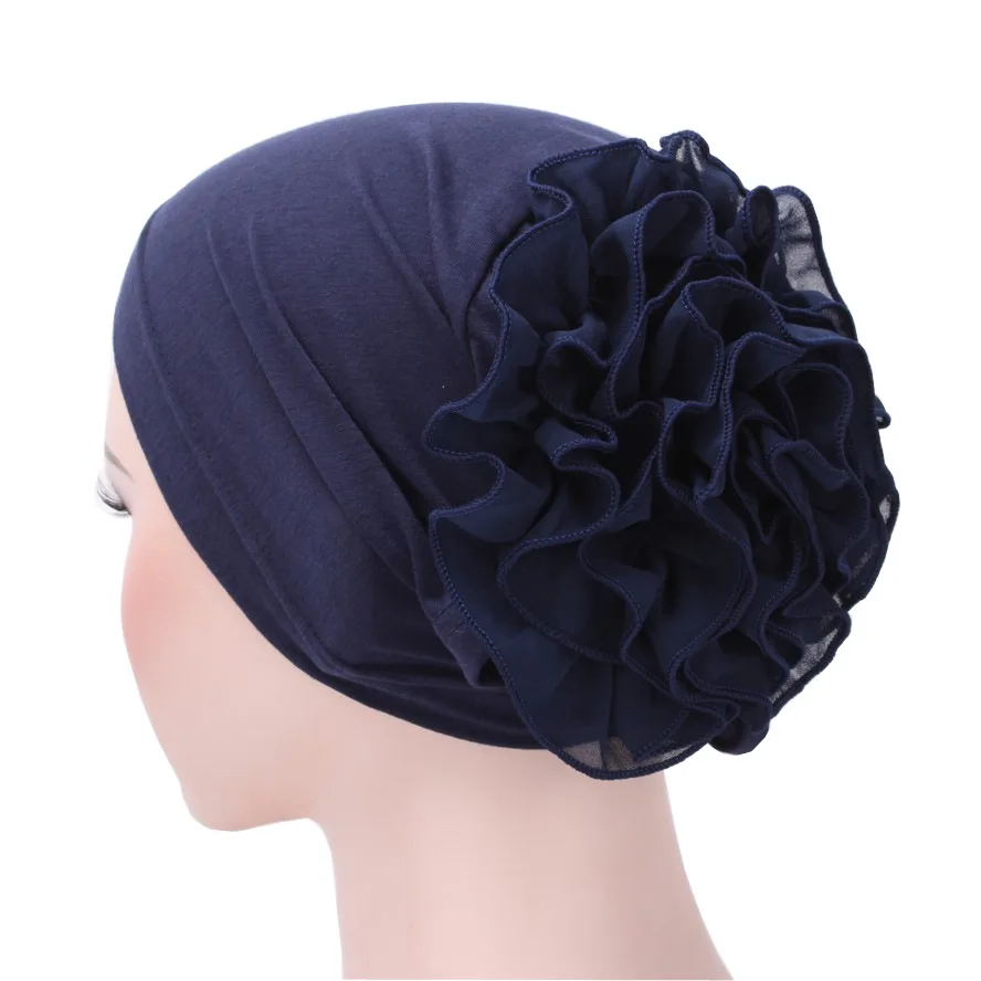 Модная мусульманская тюрбан шапочка с цветком однотонная шифоновая шляпа Женские Повязки Тюрбан аксессуары для волос арабский хиджаб шарф шапка