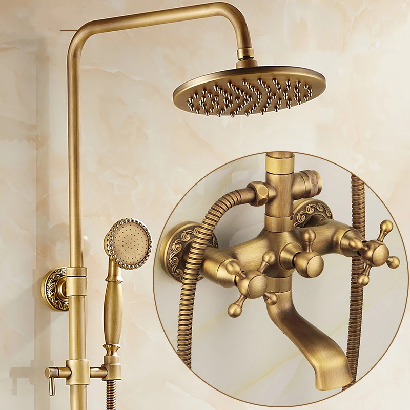 Роскошные антикварные латунные наборы для душа с резьбой осадков смеситель кран