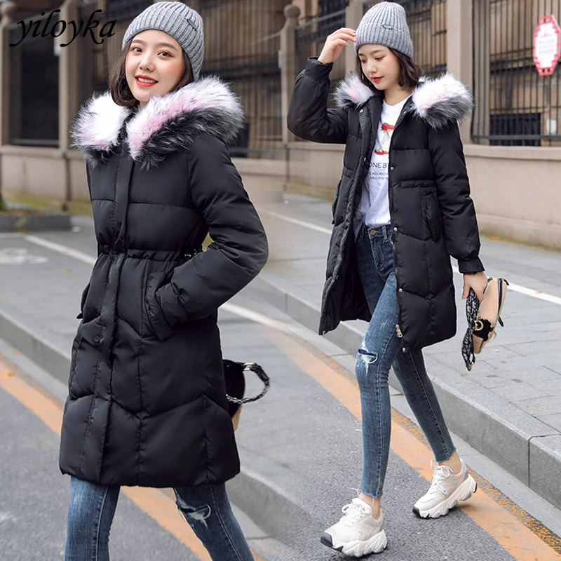 

New Casual Winter Jacket Women Coat 2019 Big Fur Collar Warm Parka Female Plus Size Long Jackets Quilted Coat Thick Women Parkas