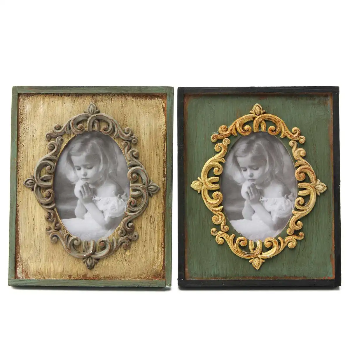 

2pcs Creatives Retro Vintage Antique Wooden Craft Photo Frame European Picture Frames Tabletop Decoration Valentines Day Gifts