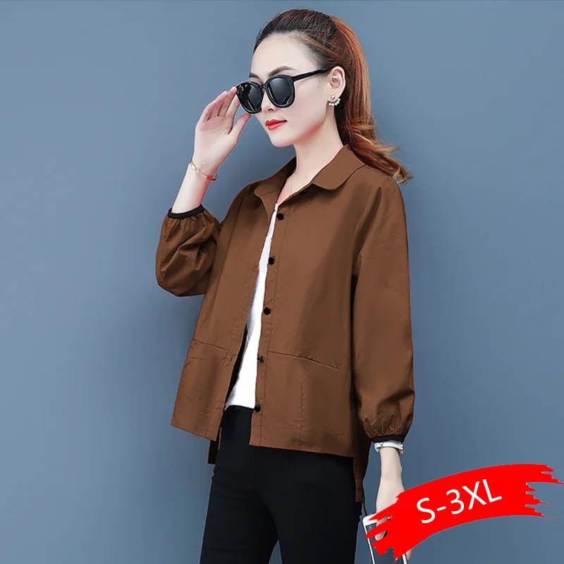 

Short Jacket Female 2019 Spring And Autumn New Loose Casual Thin Jacket Button Turn-down Collar Long Sleeve Tops