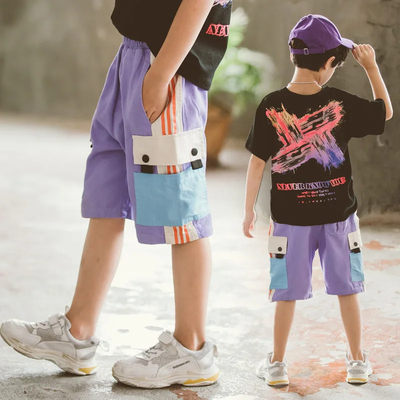 Новинка года; сезон лето; стильная детская одежда для мальчиков; Повседневная рабочая одежда в полоску; брюки средней длины; детские брюки средней и большой длины; F