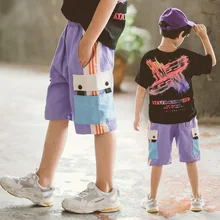 Новинка года; сезон лето; стильная детская одежда для мальчиков; Повседневная рабочая одежда в полоску; брюки средней длины; детские брюки средней и большой длины; F