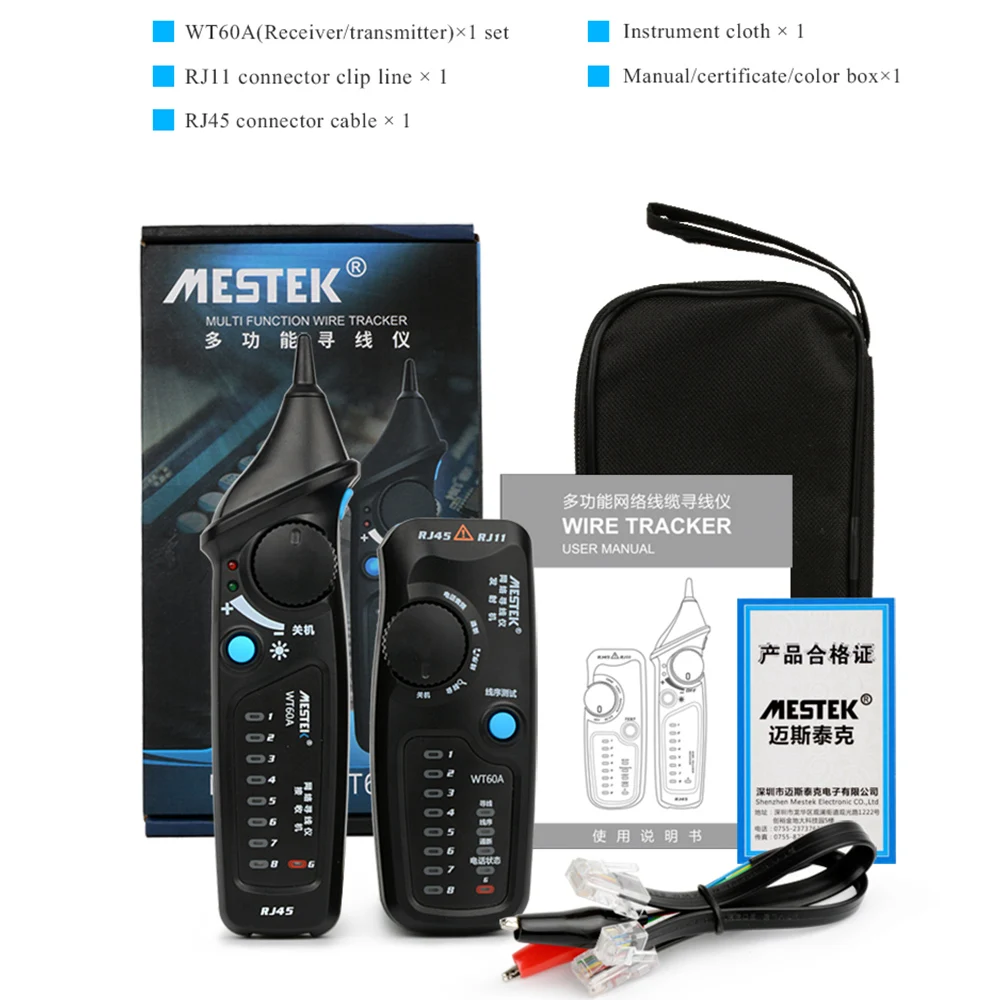 MESTEK WT60A телефонный провод трекер сетевой кабель тестер линия детектор анти-помех линия Finder