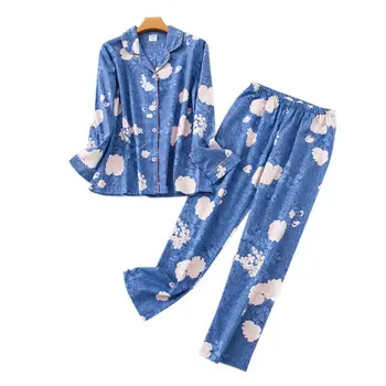 

100 %Brushed Cotton Women Pajamas Sets Autumn Winter Korea Sweet Cotton Pyjamas Sleepwear Women Pijamas
