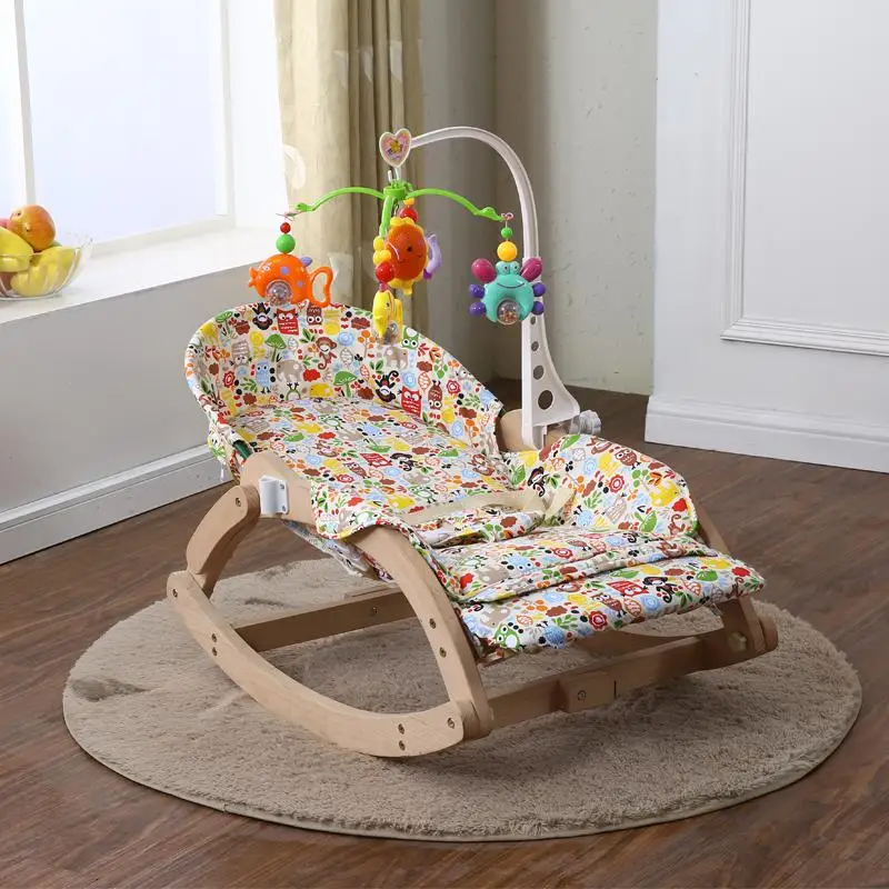 Soothing Chair Rocking Chair Baby Tremble Small Cradle Bed Solid Wood Baby Reclining Chair With Doll To Coax Doll Sleeping Artif - Цвет: E