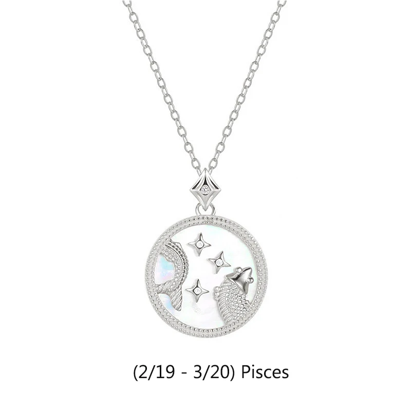 Pisces 925 пробы серебро астрологические ювелирные изделия 12 Знак зодиака, Созвездие белый корпус гороскоп знаки ожерелья подарки на день рождения - Цвет камня: Pisces