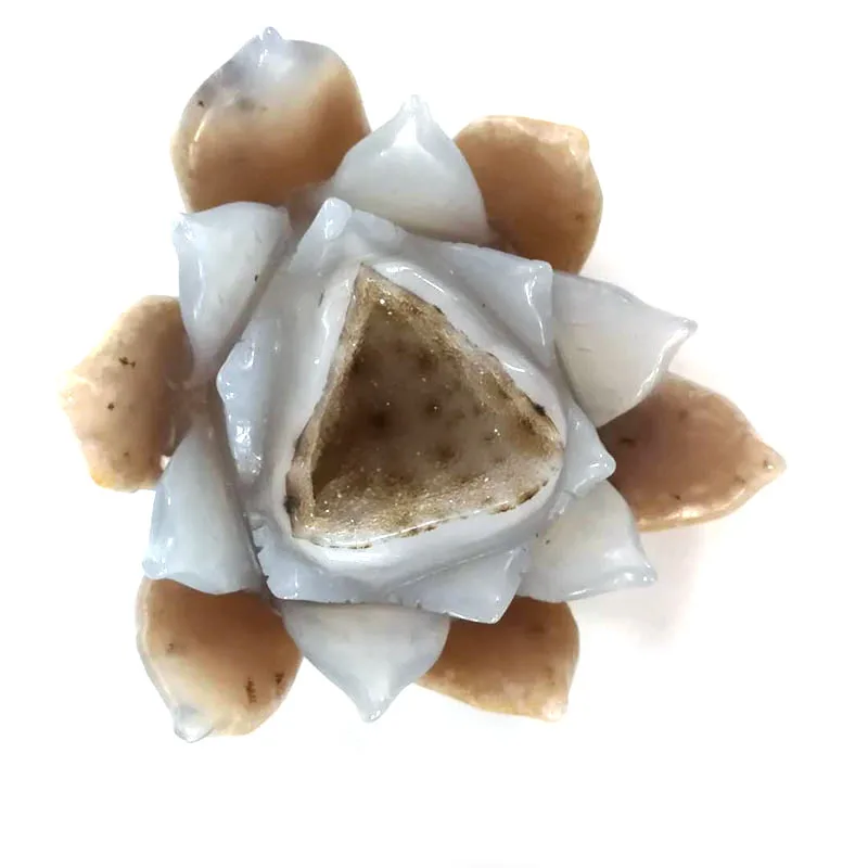 Natural Crystal Agate Stone Geode Cluster Carved Lotus Statues Beautiful Home Decor Crafts Or Gift ZR