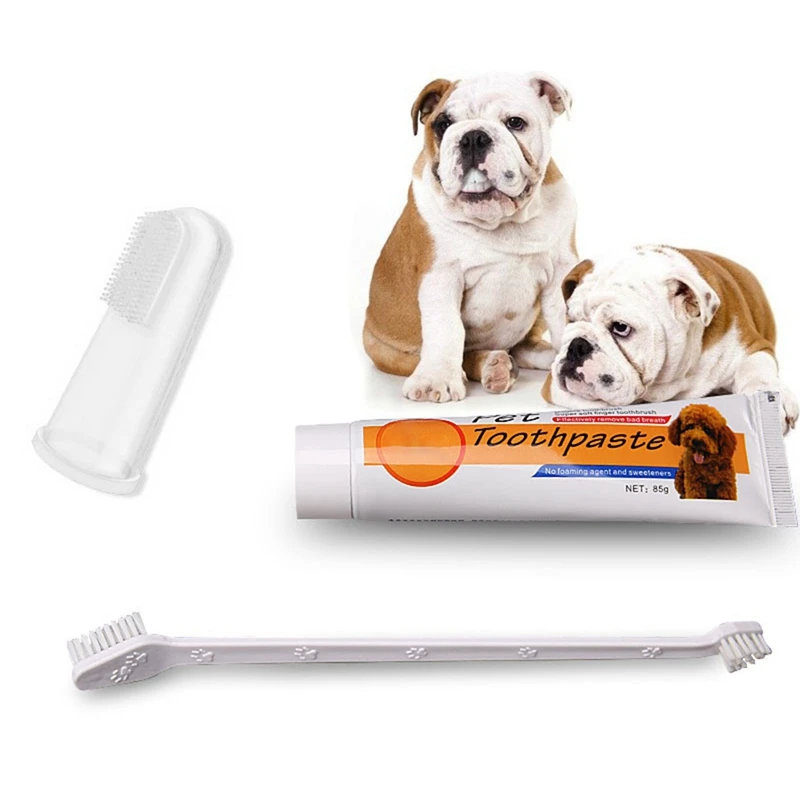 

Dog Toothpaste And Toothbrush Set Double Sided With Long Handle Finger Toothbrush And Toothpaste For Cats And Dogs