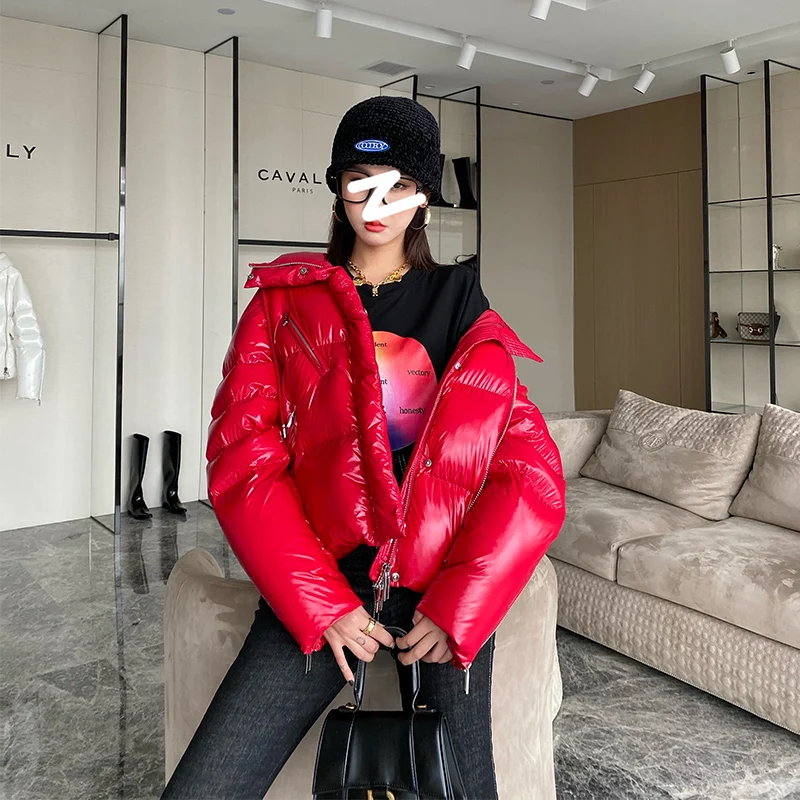 Abrigo plumas de ganso y brillante con capucha para mujer, Parkas de invierno cálidas y brillantes, abrigos impermeables, F2501 - Ropa de mujer