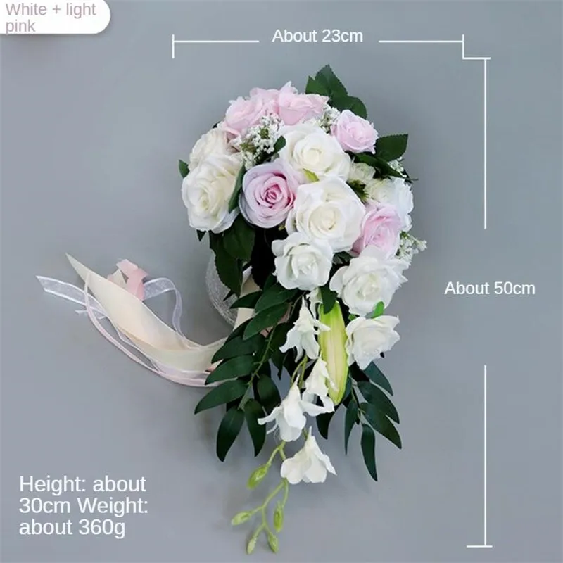 

Waterfall Wedding Bride Bouquet Bridesmaid Hand Tied Flower Decor Home Holiday Party Supplies European Rose Wedding Flowers Gift