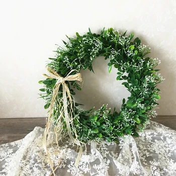 

Leaves Wreath 15.75'' Front Door Artificial Wreath Shell Grass Boxwood Hanging Wreath For Wedding Wall Window Party Decor