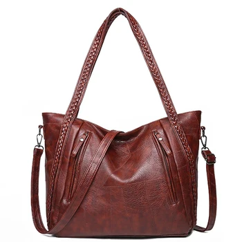 

New PU soft leather female bag retro large pocket handbag women shoulder crossbody bag casual hand bags large capacity Tote 2020