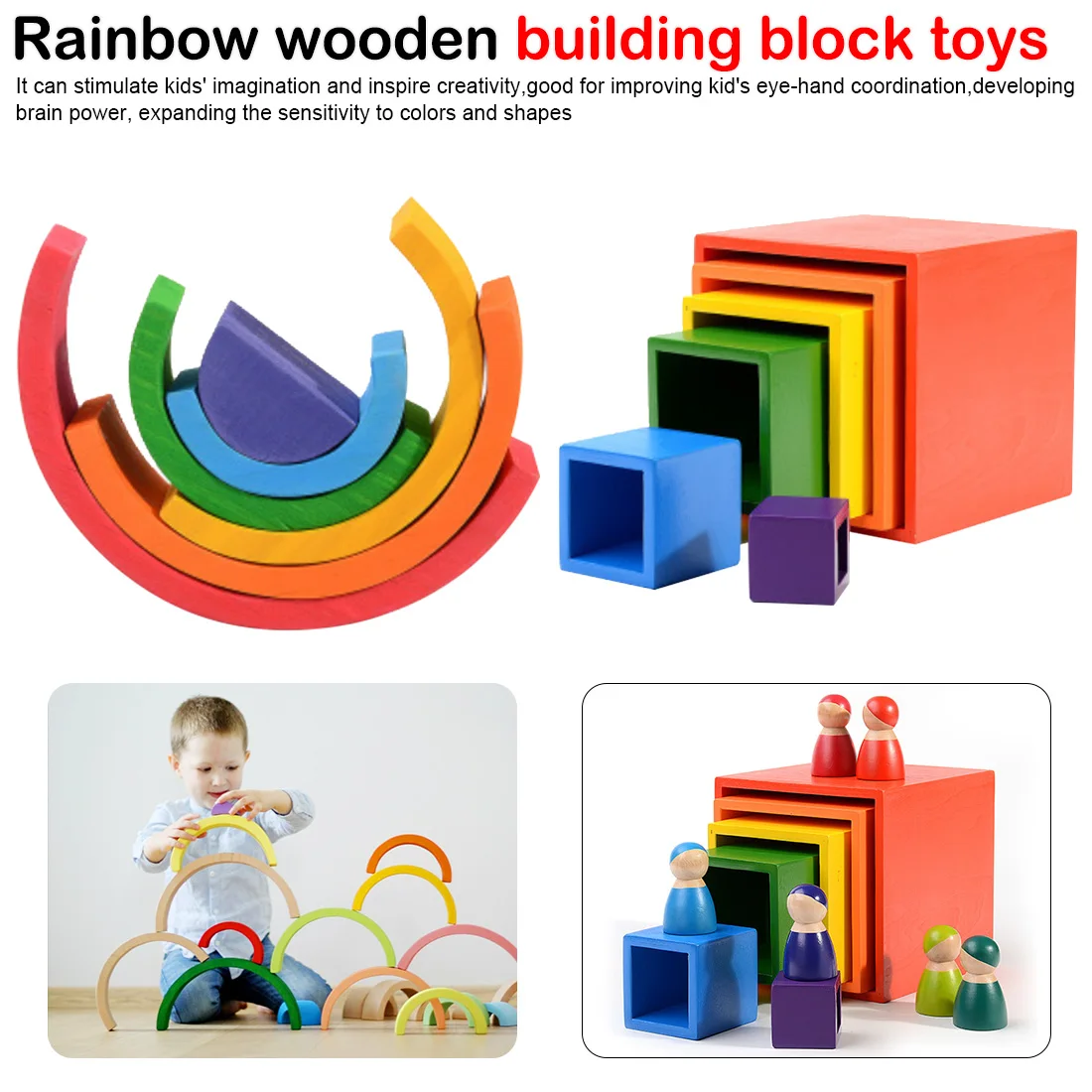 12 шт., набор для малышей и Вальдорф, вдохновленные радужными деревянными игрушками, красочные радужные блоки, Радужный штабелер, игрушка для младенцев