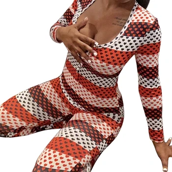 

Women's One Piece Pajamas Set Spring Fall Warm Casual Sexy Slim Long Sleeve Trousers Jumpsuit Sleepwear Homewear Onsies Females