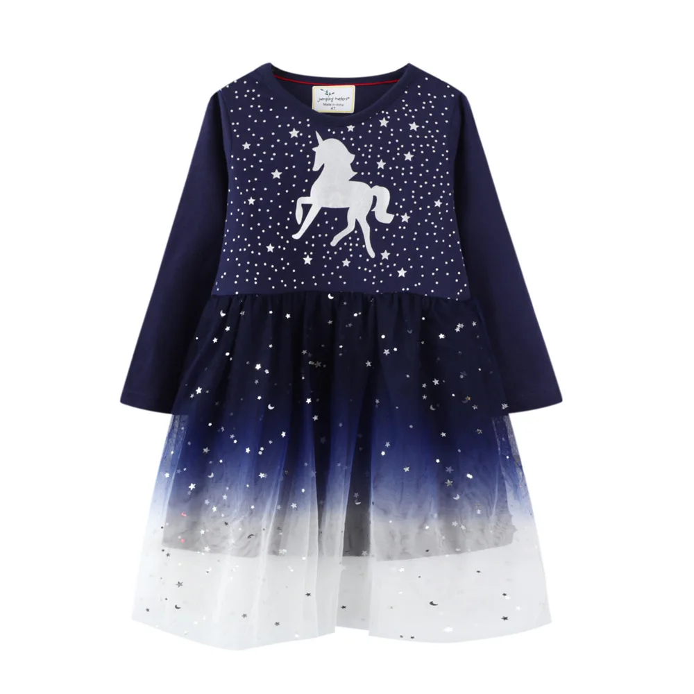 New Unicorn Cartoon Print Autumn/Winter Long Sleeve Princess Party Tutu Baby Dresses Birthday Gift Children's Costume Lace Girls | Детская
