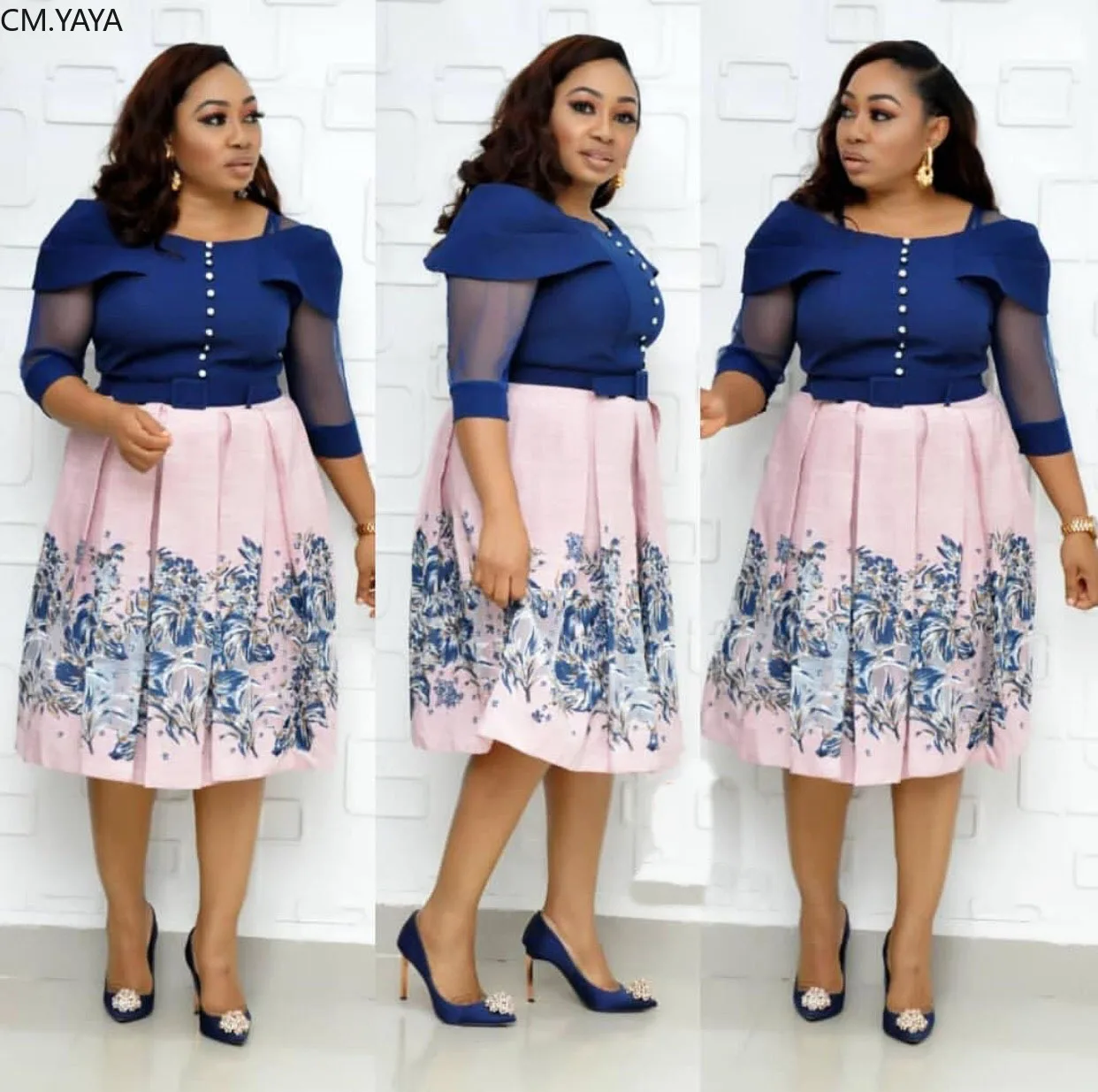 

New Autumn Women Floral Print Patchwork Butterfly Sleeve Pleated Dress Female Elegant Knee Length Party Beading dresses vestidos