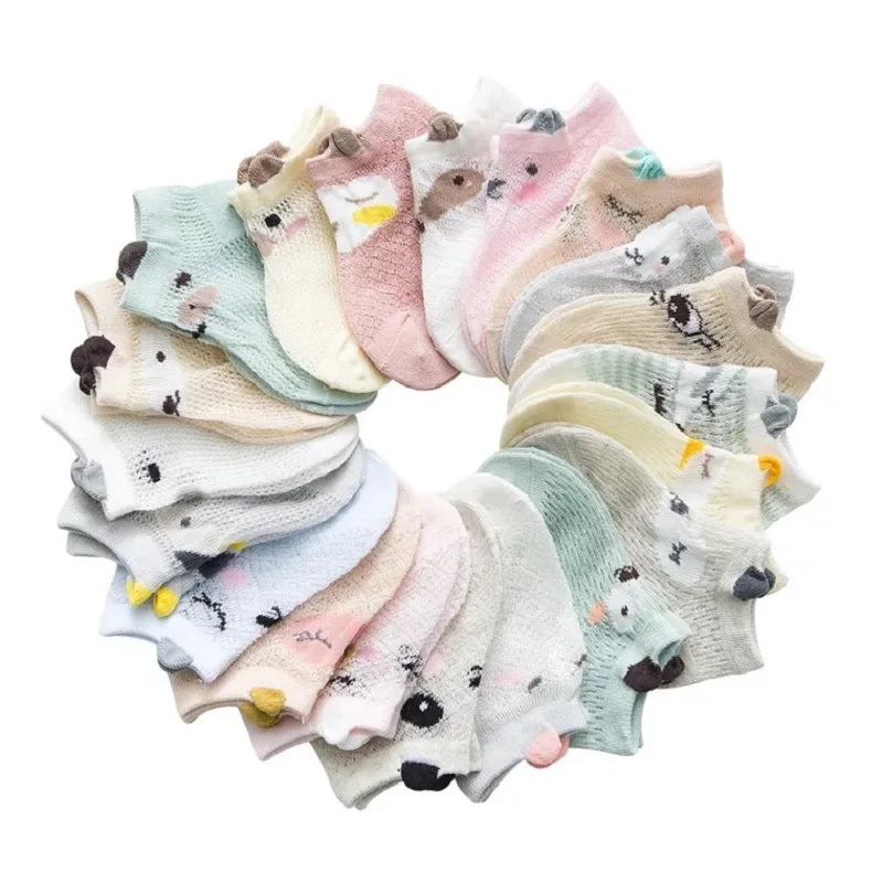 

5pairs/set Mesh Sock Summer Thin Newborn Socks Antu-slip Baby Christmas Socks with Cartoon Designed Hot Sale