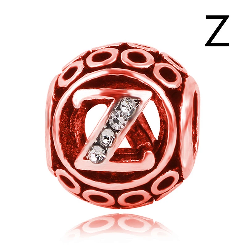 Z Новинка, розовое золото, 1 шт., s925, начальная буква алфавита, A-Z, сделай сам, свободные бусины, подходят для Pandora, подвески, браслет для женщин, ювелирное изделие - Цвет: Z