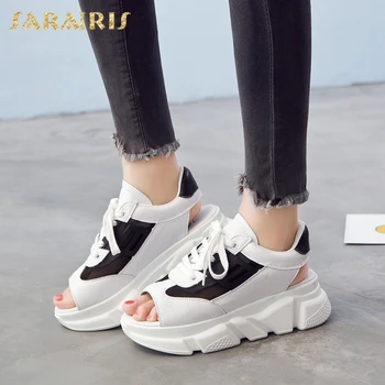 

Sarairis Fashion Hot Sale Wedge Heels Summer Shoes Woman Sandals Peep Toe Lace-Up Platform Wholesale Black Sandals Women Shoes