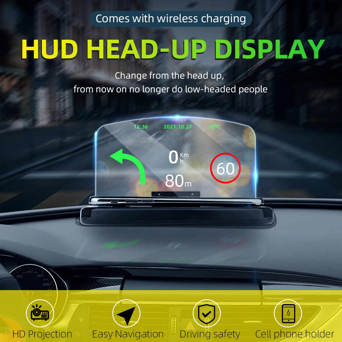 phone stand holder ANKNDO HUD Display Car Navigation Head-Up Projector Mobile Phone Holder Qi Wireless Charger Car Bracket Screen Reflection Stand cell phone stand