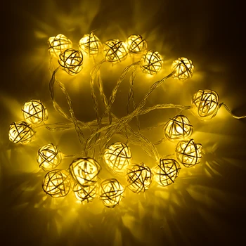 

20 Luminaria Led Rattan Balls Fairy String Decorative Lights 2AA Battery Operated Christmas Outdoor Patio Garland Wedding Decor
